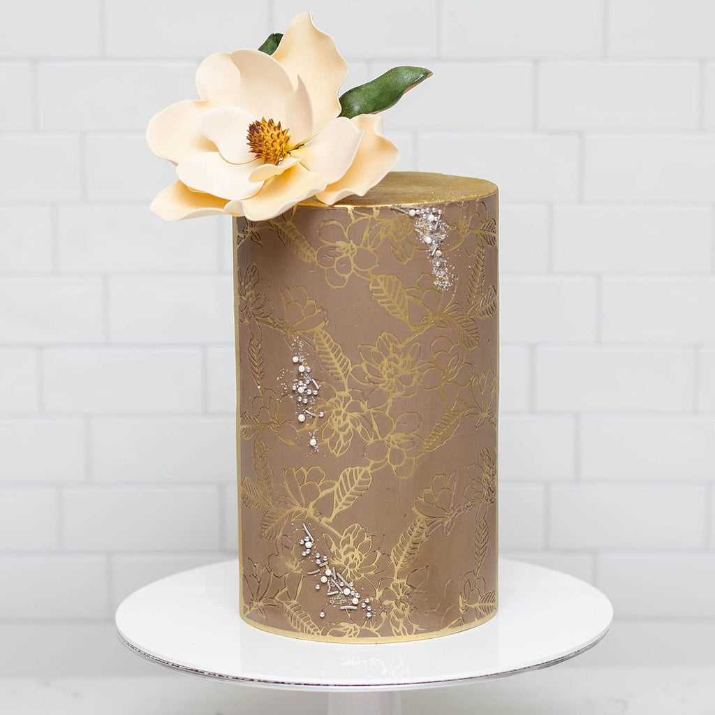 Floral Cake Stencil - Seamless Delicate Pattern for Decorating Tall Double Barrel Cake to Use with Buttercream, Royal Icing, Ganache, Paint, Airbrush (Magna)