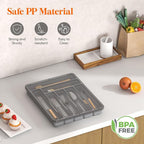 Lifewit Silverware Organizer with Lid, Covered Utensil Tray for Kitchen Drawer and Countertop, Plastic Cutlery and Flatware Storage Box for Spoons Forks Knives Holder Case, 7 Compartments, Gray