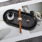 Koville Black Marble Vanity Tray for Bathroom Countertop, 10"x5" Natural Marble Catchall Tray Perfume Trays for Dresser, Stone Jewelry Dish Candle Holder for Home Decor, Stone Oval Trays