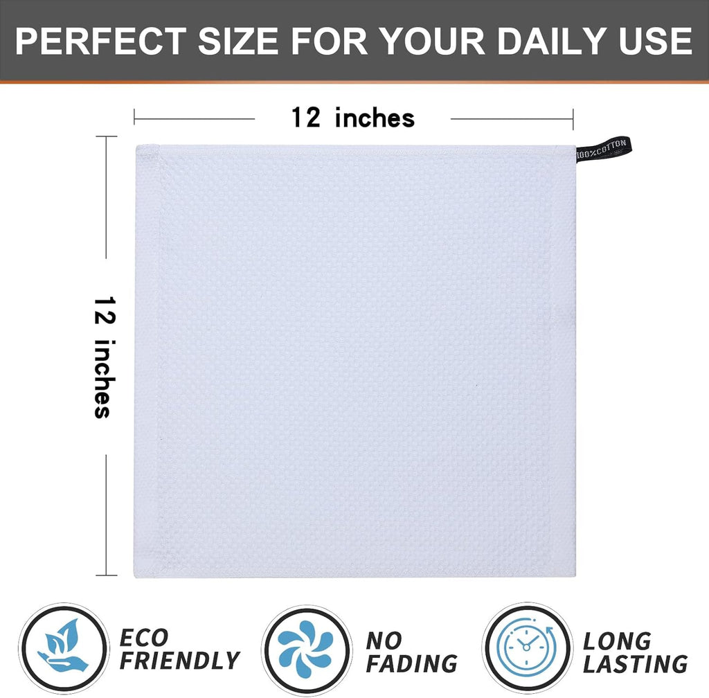 Kitinjoy 100% Cotton Kitchen Dish Cloths, 12 Pack Waffle Weave Ultra Soft Absorbent Dish Towels for Drying Dishes Quick Drying Kitchen Towels Dish Rags, 12 X 12Inch, White