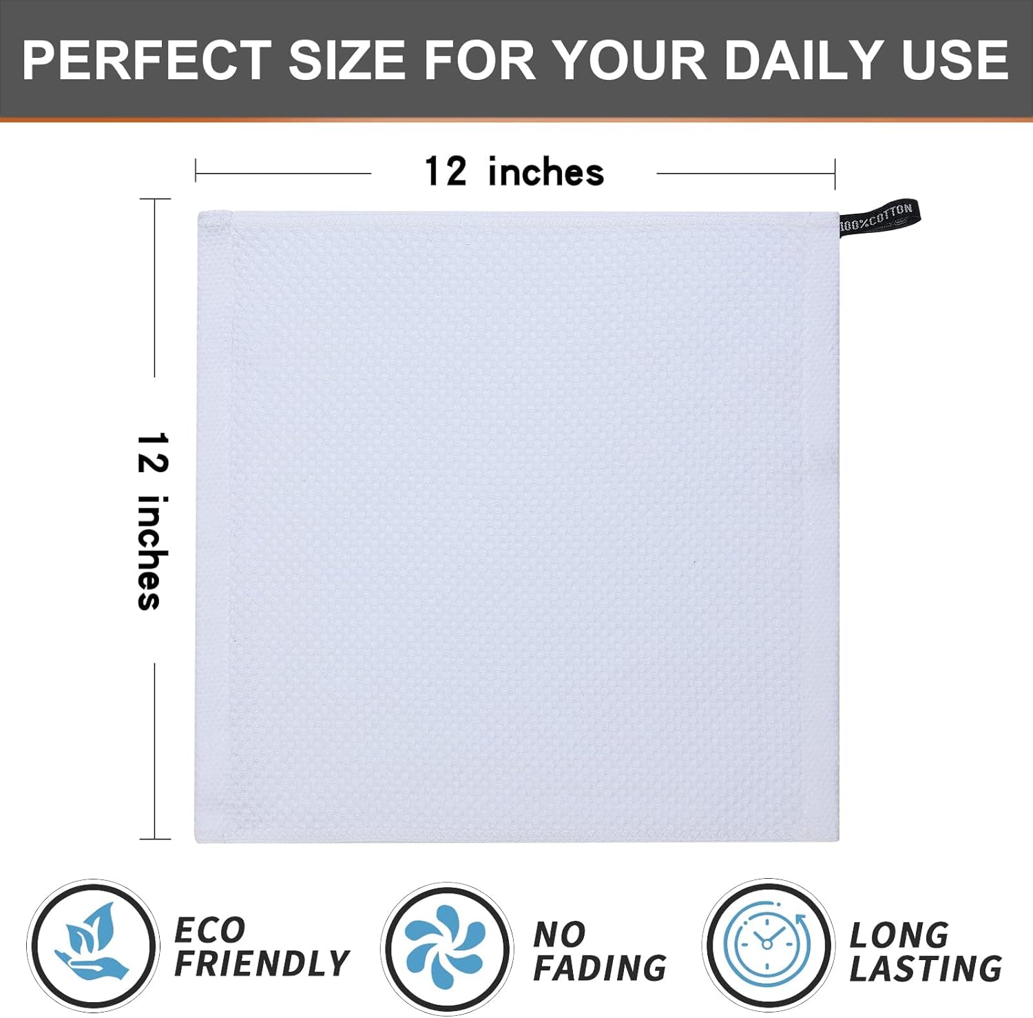 Kitinjoy 100% Cotton Kitchen Dish Cloths, 12 Pack Waffle Weave Ultra Soft Absorbent Dish Towels for Drying Dishes Quick Drying Kitchen Towels Dish Rags, 12 X 12Inch, White