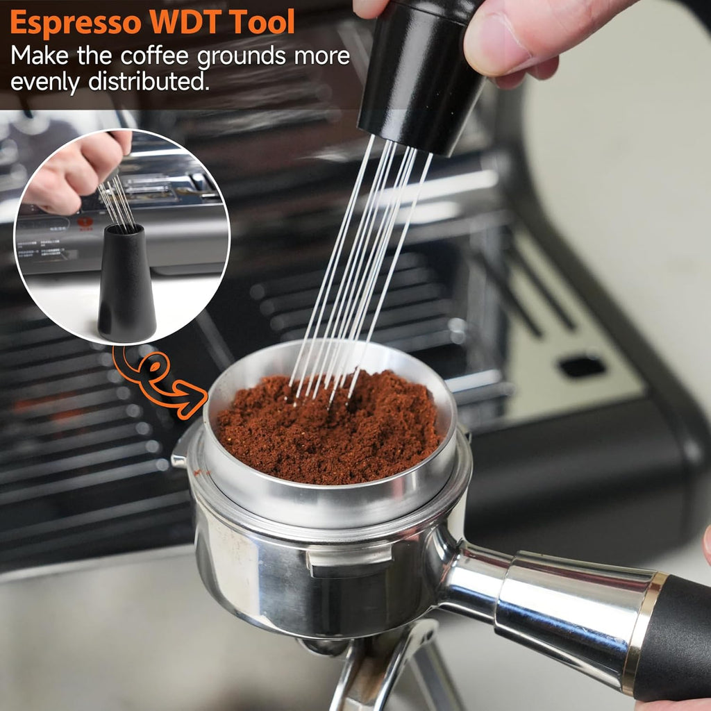 51mm Espresso Accessories Kit, Spring Loaded Calibrated Tamper, WDT Tool, Dosing Funnel, Fits Espresso Coffee Machines and 51 mm Portafilters, Barista Tools