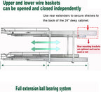 DINDON 2 Tier Pull Out Cabinet Organizer (17" W X 21" D), Double Tier Wire Basket Slide Out Shelf Storage for Kitchen Base Cabinet, Chrome Finish