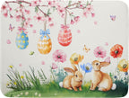 Giwawa Easter Bunny Dish Drying Mat, Spring Rabbits Eggs Hunt Dish Drainer Mats for Kitchen Countertop, Watercolor Floral Absorbent Reversible Dish Drying Pad Decor, 18x24inches, Large