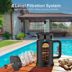 QUQIYSO French Press Coffee Maker, 304 Stainless Steel French Press with 4 Filter, Heat Resistant Borosilicate Glass, Easy to Clean, BPA Free Coffee Press Rust-Free Coffee Maker, 34 ounce, Black