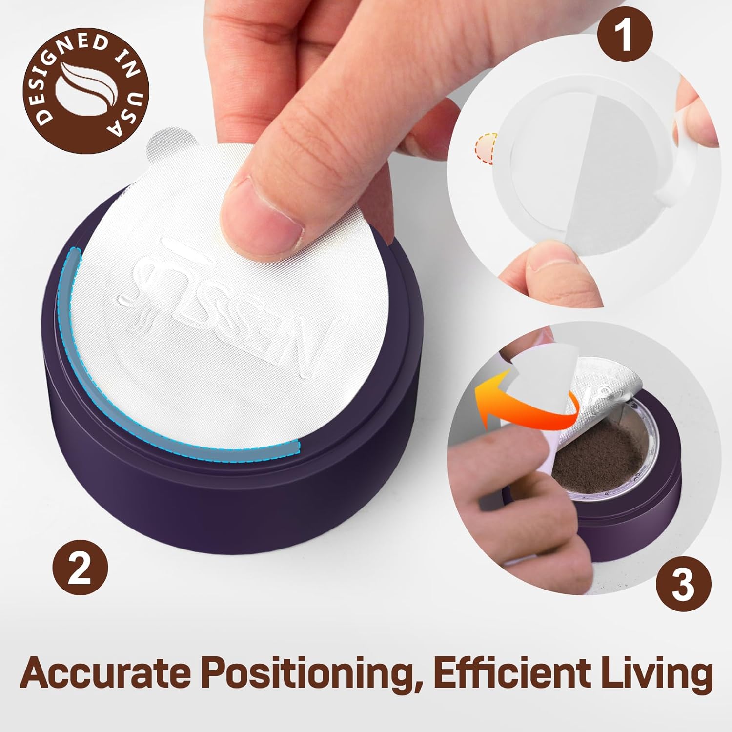 Nessus Reusable Vertuo Capsule Kit, [ALSeal EZ FIT] for Refillable Pods with 100 Pcs Aluminum Foil Seal Lids, Holder, Brush, for Refilling Vertuo Pods Reusable Vertuoline Pod(Purple)