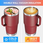 VEGOND 20 oz Tumbler Bulk with Handle Lid and Straw, Stainless Steel Insulated Travel Coffee Mug Set, Spill Proof Double Wall Metal Tumblers Cups, Wine Red 6 Pack