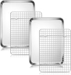 Quarter Sheet Pan with Wire Rack Set (2 Baking Sheets+2 Racks), Homikit Stainless Steel Baking Tray with Grid Cooling Rack for Toaster Oven Roasting, Metal Bacon Cookie Jelly Roll Pan, 12" x 10" Inch