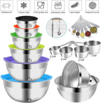Mixing Bowls with Lid Set, 27PCS Kitchen Utensils Metal Bowl Stainless Steel Nesting Bowls, Measuring Cups and Spoons, Egg Whisk for Baking