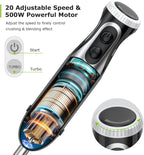 Bonsenkitchen 4-in-1 Immersion Blender Handheld, 20 Speeds Hand Blender with Turbo Mode, Stainless Steel Blade, Egg Whisk, Beaker & Chopper Bowl, Stick Mixer for Soup, Smoothie, Puree, Baby Food