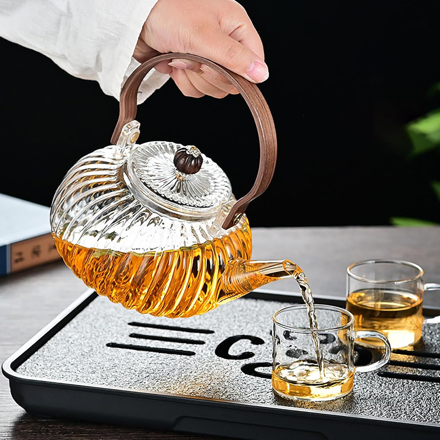 Glass Teapot with Infuser Clear Glass Tea Kettle 30 oz Tea Pot for Stove Top, Loose Tea, Tea Maker Gift