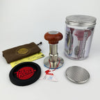 The Force Tamper Automatic Impact Adjustable Constant Pressure and Autoleveling Coffee Tamper Reddish Brown Jellyfish Wooden Handle Set Pro (Waffle-Set, 58.35mm)