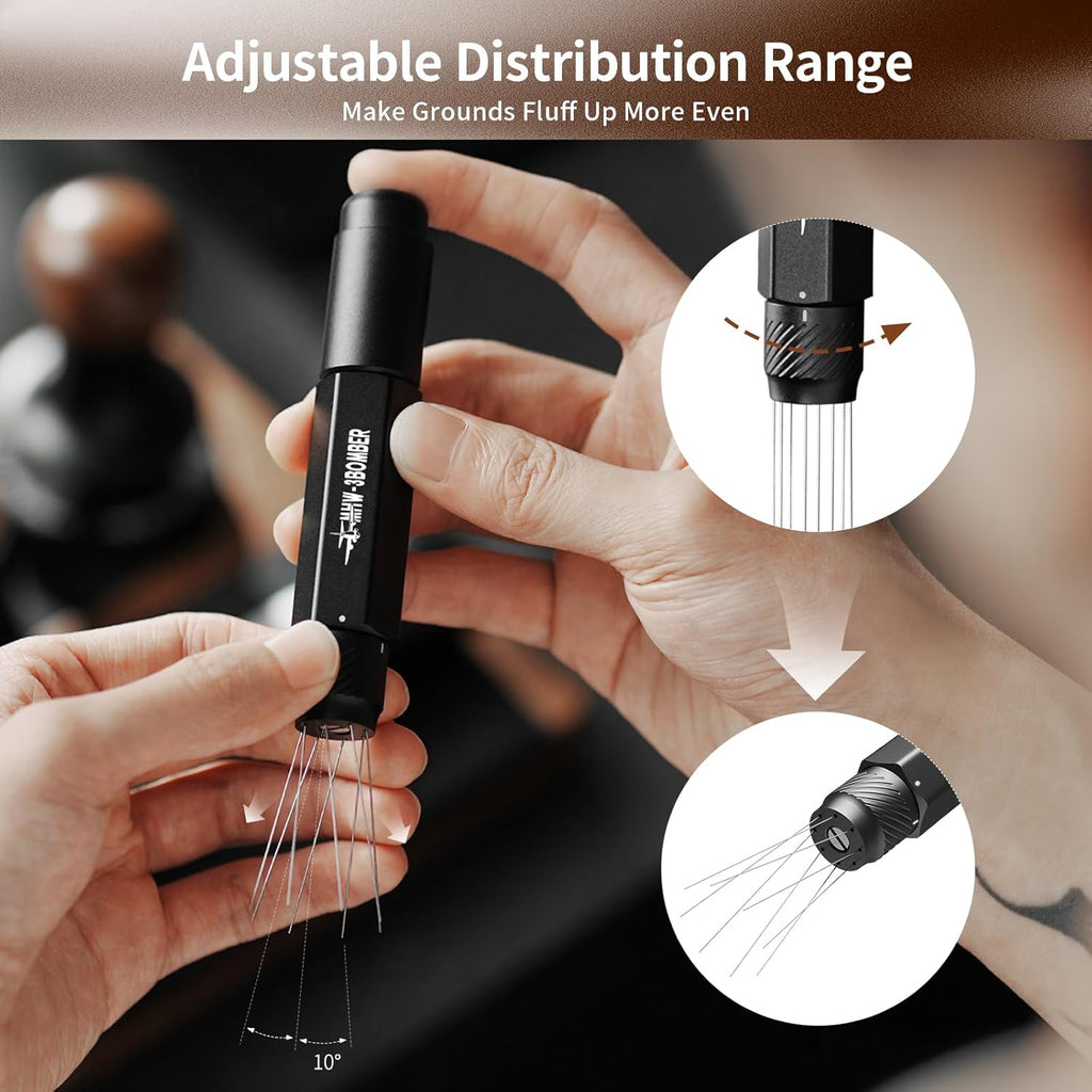 MHW-3BOMBER WDT Tool Espresso Distribution Tool Retractable Espresso Coffee Stirrer, Adjustable Range Coffee Distributor for Barista, Magnetic Store, 0.4mm 8 Needles with 8 Extra, Blue, T6192-OS