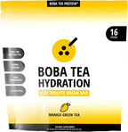 Boba Tea Hydration | Electrolyte Powder Drink Mix | Mango Green Tea | 1000mg Electrolytes, Vitamin C | 16 Stick Packets