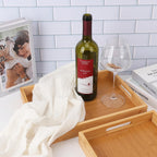 2 Pack Large Bamboo Serving Tray with Handles, 16 x 11.6 Inch and 14 x 10 inch Wooden Dinner Tray, Home Kitchen Breakfast Trays for Living Room Bedroom Kitchen Dinner Table, Picnic