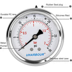 Glycerin Filled Low Pressure Gauge 30psi/2bar, Stainless Steel case, Brass Inside Construction, 2-1/2" dial, 1/4" NPT Back Connection…