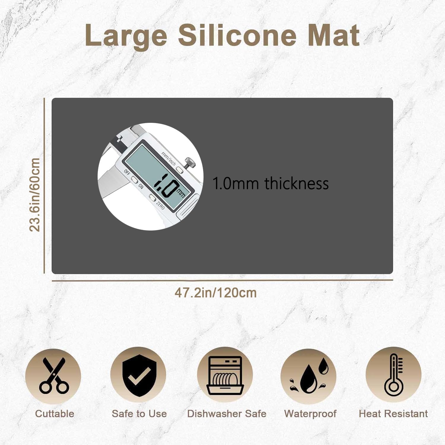 47.2"x23.6"(120cmx60cm) Large Silicone Mat for Kitchen Counter, Non-Slip Heat Resistant Countertop Protector, Waterproof Multipurpose Mat for Kitchen Island, Semitransparent