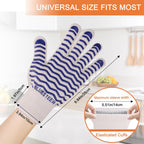 Oven Gloves 932°F Heat Resistant Oven Mitts with Fingers, Heat Proof BBQ Grill Gloves Silicone Grip Fireproof Gloves for Kitchen Cooking Grilling Baking