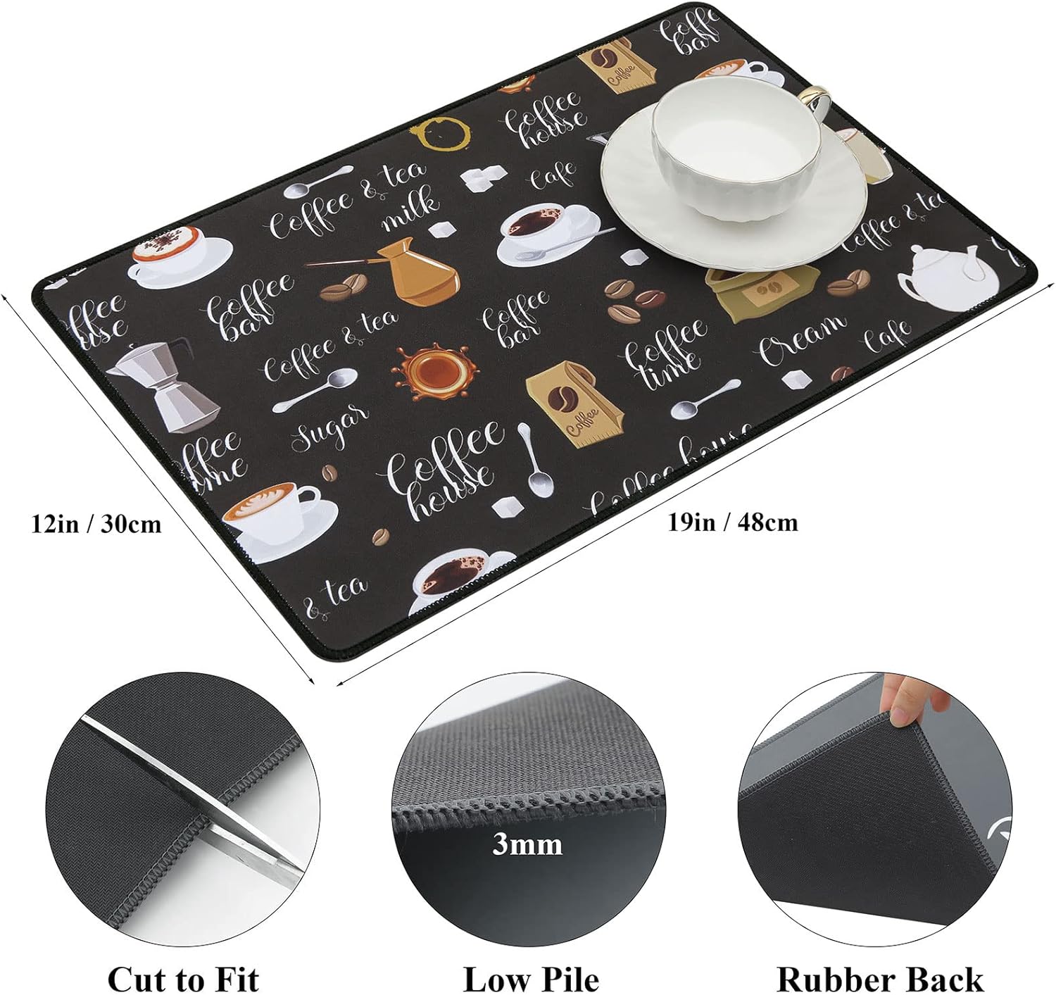 SHACOS Coffee Mat 2-Pack 12x19 Inch Absorbent Non Slip Coffee Maker Mats for Countertop Bar Accessories Dish Drying Mat Waterproof Heat Resistant, Brown