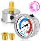 MEANLIN MEASURE 1/4" NPT 0-35psi Pressure Gauge, 2" Dial Glycerine Filled Pool Filter, 304 Stainless Steel Housing, Back Mount, with 1/2" NPT and 3/8" NPT Hex Bushing