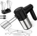 Cordless Hand Mixer, Digital Display 7 Speed Rechargeable Electric Mixer Handheld with 6 Stainless Steel Attachments Whisks Beaters Dough Hooks & Storage Base, Kitchen Blender for Baking, Eggs, Cakes