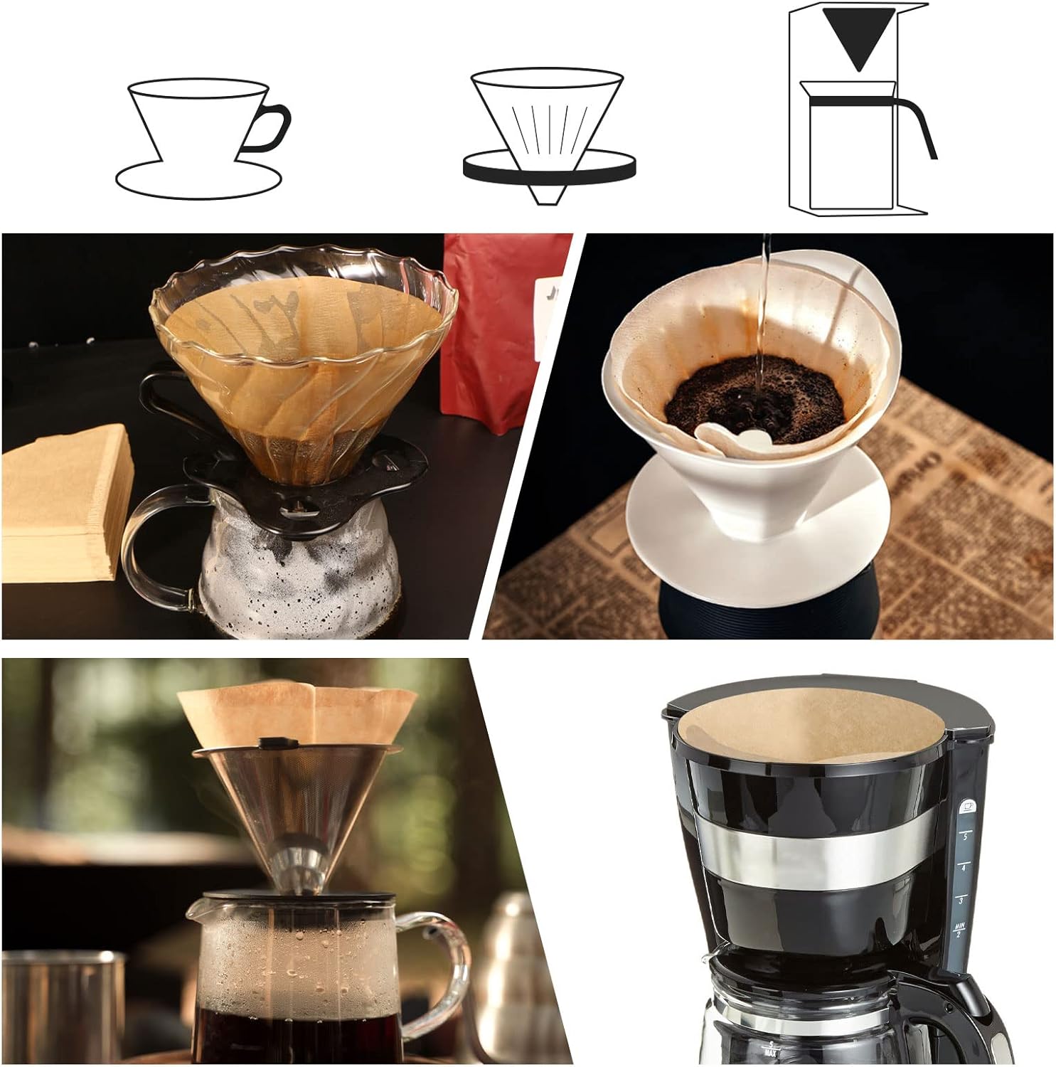 Coffee Filters, Cone Coffee Filters Size 02, 1-4 Cups, 200 Count, 2 Cone Filter for Pour Over and Drip Coffee Maker, Natural Brown Unbleached