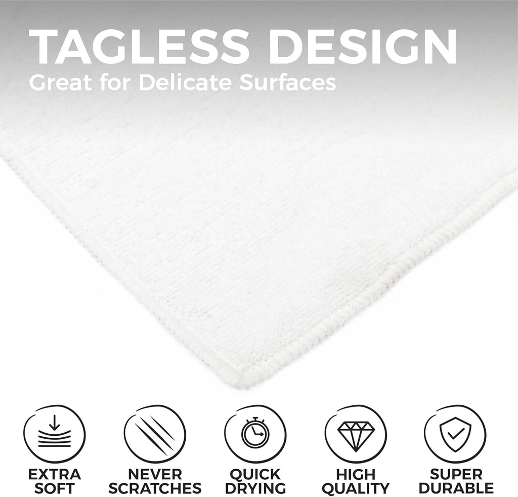 The Rag Company - All-Purpose Microfiber Terry Cleaning Towels - Commercial Grade, Highly Absorbent, Lint-Free, Streak-Free, Kitchens, Bathrooms, Offices, 300gsm, 12in x 12in, White (12-Pack)