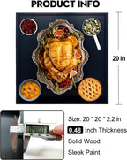 20 Inches Square Wooden Ottoman Tray Black, Large Wood Serving Tray with Handles for Living Room, Serving Food Breakfast, Ottoman Coffee Table Couch Sofa Kitchen