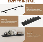 Fun Memories Rustic Real Wood Floating Shelves, 8 Inch Deep Floating Shelf Wall Mounted, 48" W x 8" D Wall Shelves Storage Shelves for Living Room, Bedroom, Bathroom, Black Finish, Set of 1