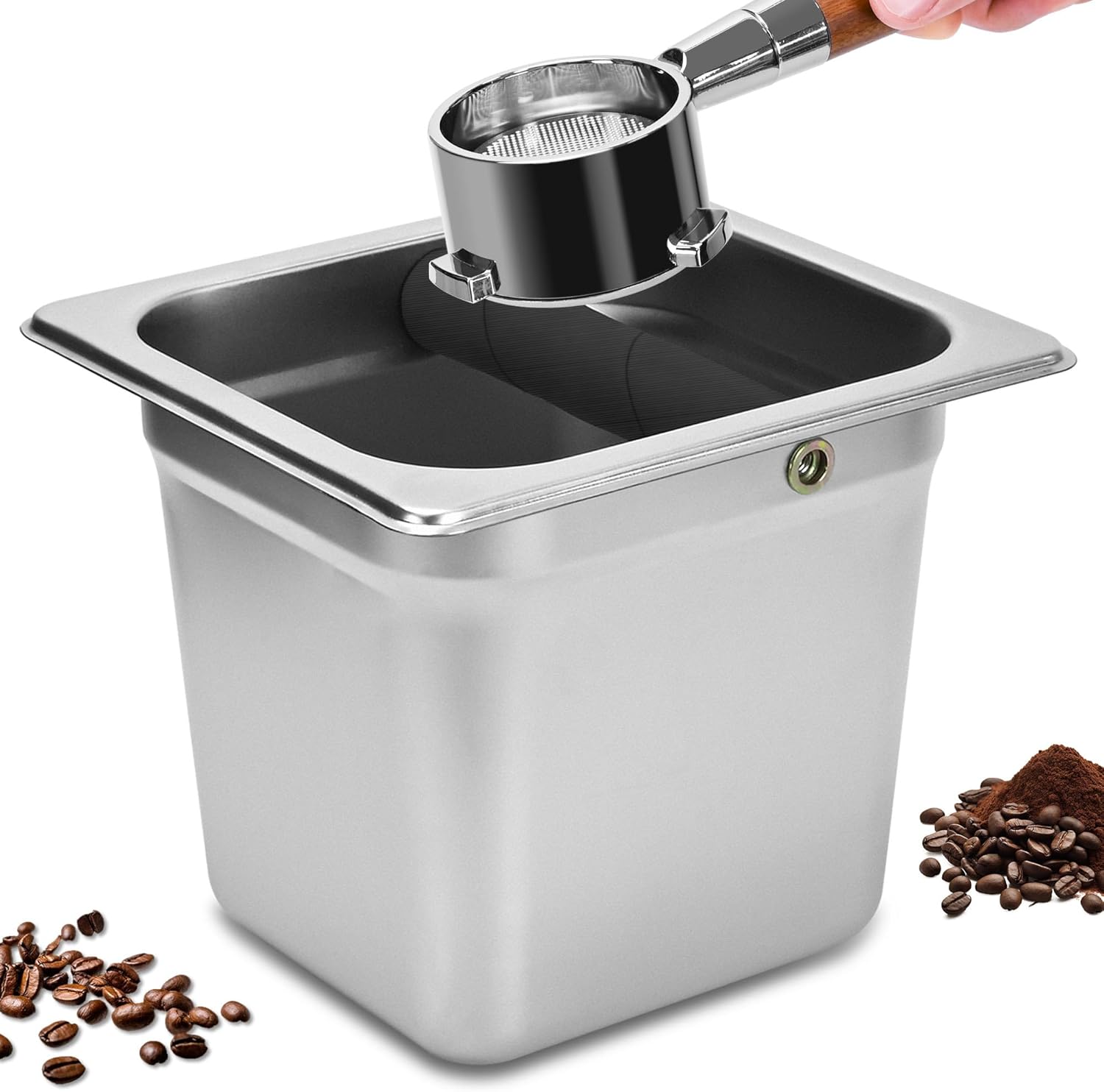 TECHSHARE Stainless Steel Knock Box, Square Espresso Knock Box, Large Capacity Coffee Knock Box, Easy to Clean Espresso Accessories for Home, Kitchen, Cafe, and More