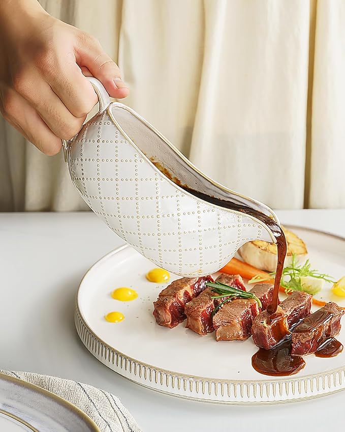 Getstar Gravy Boat with Saucer, Cranberry Sauce Dish Thanksgiving, Ceramic Gravy Dish Bowl, Microwave & Dishwasher Safe (2 Pieces)