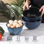 Ceramic Mixing Bowls,Large Serving Bowls 2.1/1.5/1.0 Qt,Salad Bowls Set of 3 for Kitchen Space Saving Storage,Nesting Bowls for Popcorn,Soup,Fruit, Microwave & Dishwasher Safe,Navy Blue