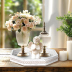 Wooden Decorative Tray, Small Serving Tray with Wood Bead, Farmhouse Big Tray for Ottoman, Countertop, Coffee Tabl, 13" x 13"x 1.6" (Retro White)