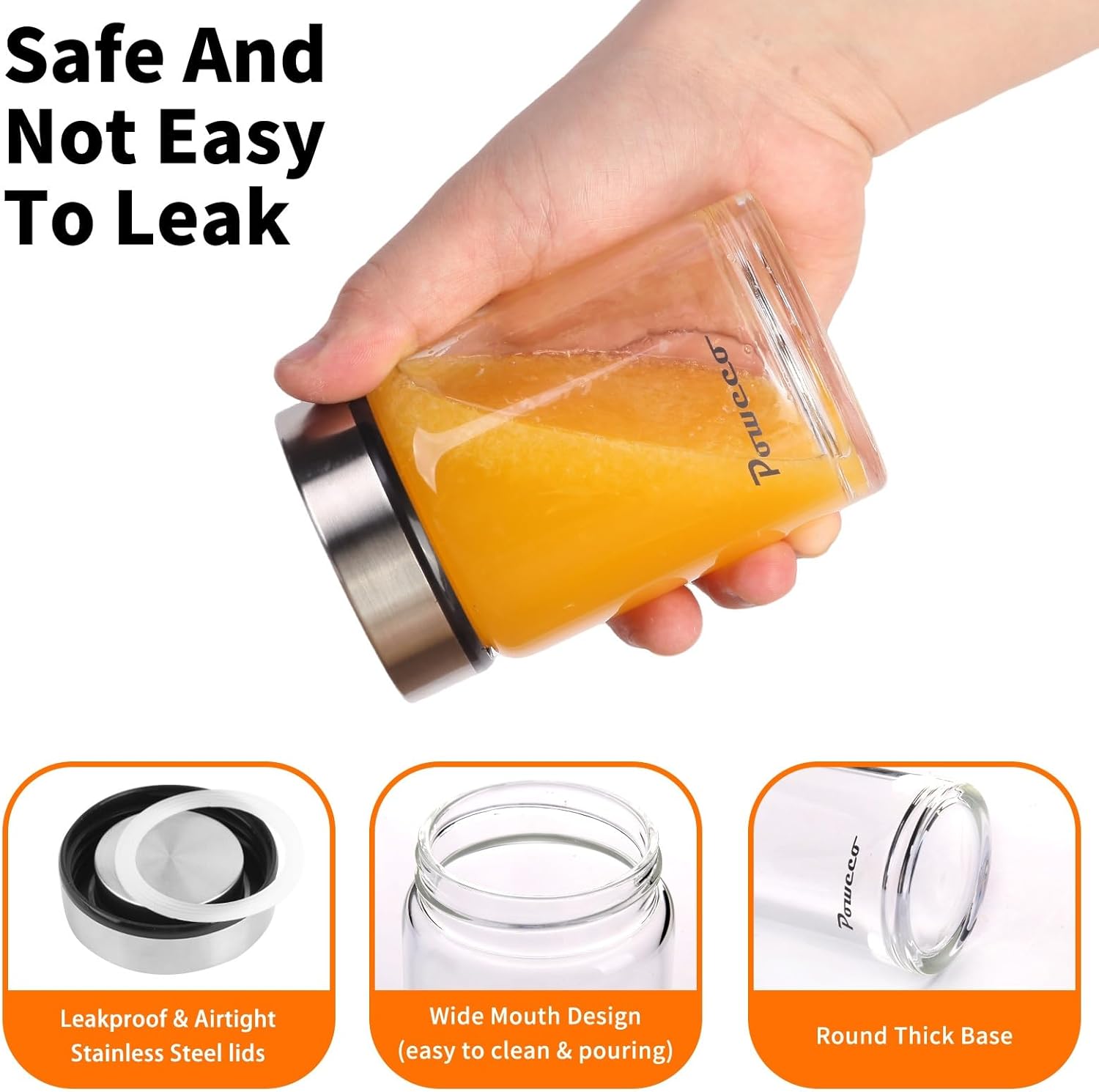 10oz Glass Juice & Water Bottles 6-Pack with Lids- Wide Mouth Reusable Borosilicate Glass- for Juicing, Smoothies, Protein Shakes, Blender & Shaker Bottle- Refillable & Dishwasher Safe(10 oz/300ml)