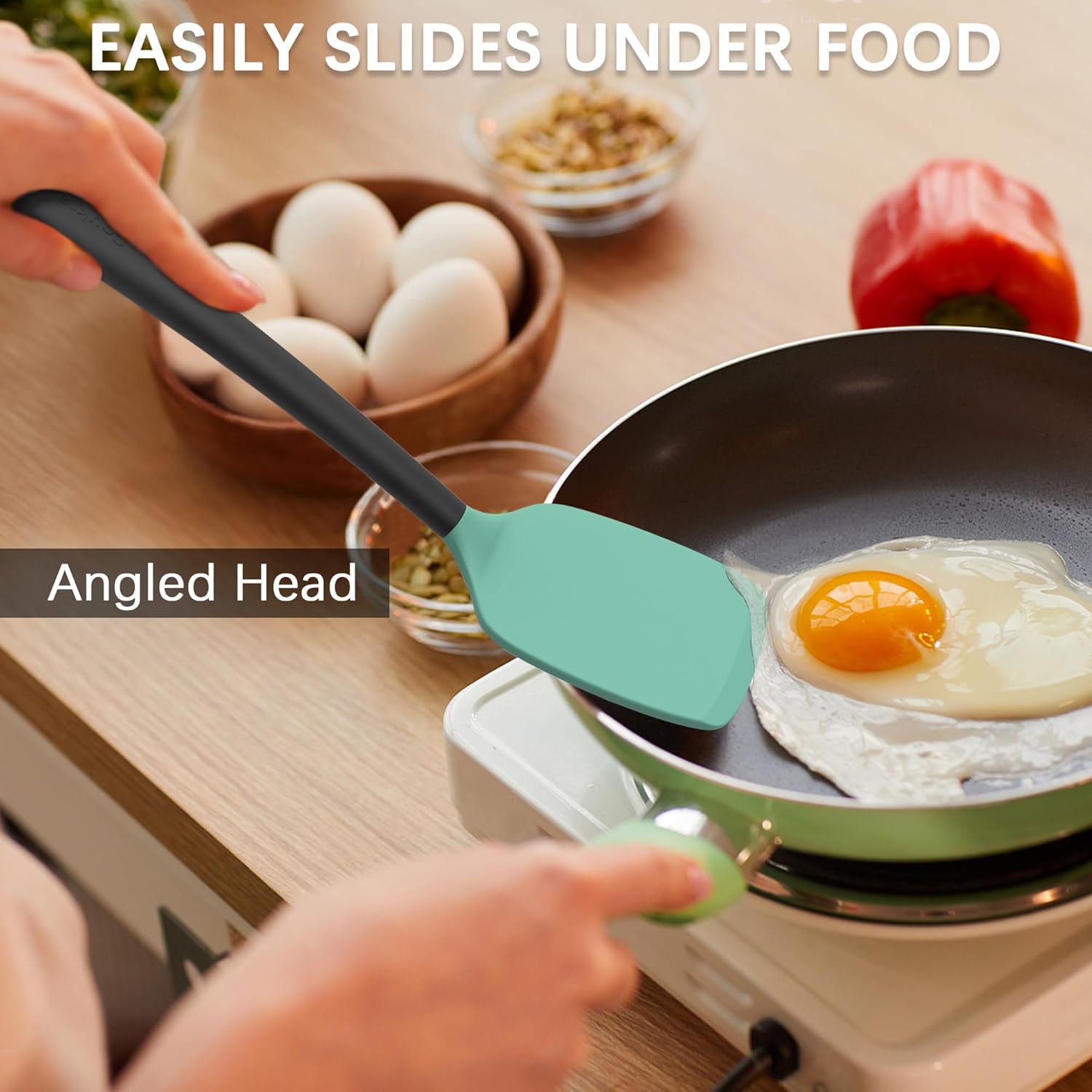 Coukre 2 Pack Silicone Spatula Set, High Heat Resistant, BPA Free Kitchen Spatula, Solid & Slotted Turner for Non-Stick Pans, Sautéing, and Flipping (2, AquaGreen)