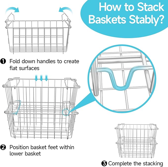 Freezer Organizer Bins - Fit 10 to 20 Cu.FT Deep Freezer, Stackable Chest Freezer Organizer Sort Frozen Food and Easily Get with Handle, 4 Pack Chest Freezer Bins