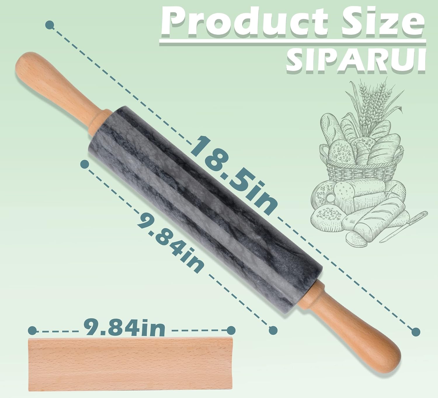 Marble Rolling Pin with Wooden Cradle Thick Handle Set for Baking,18.5 inch Premium Quality Polished Roller for Pizza Dough,Fondant,Pie Crust,Non-Stick Surface Easy to Clean(Black)