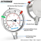 MEANLIN MEASURE -30inHG~60Psi Vacuum Pressure Gauge 316 Stainless Steel Joint 1/4"NPT 2.5"FACE DIAL, Liquid Filled Pressure Gauge WOG Water Oil Air Lower Mount with Stainless Steel Hex Bushing, Snaps