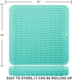 Silicone Dish Drying Mat for Multiple Usage,Easy clean,Eco-friendly,Heat-resistant Silicone Mat for Kitchen Counter or Sink,Refrigerator or Drawer liner Mint M 12 inches x 12 inches