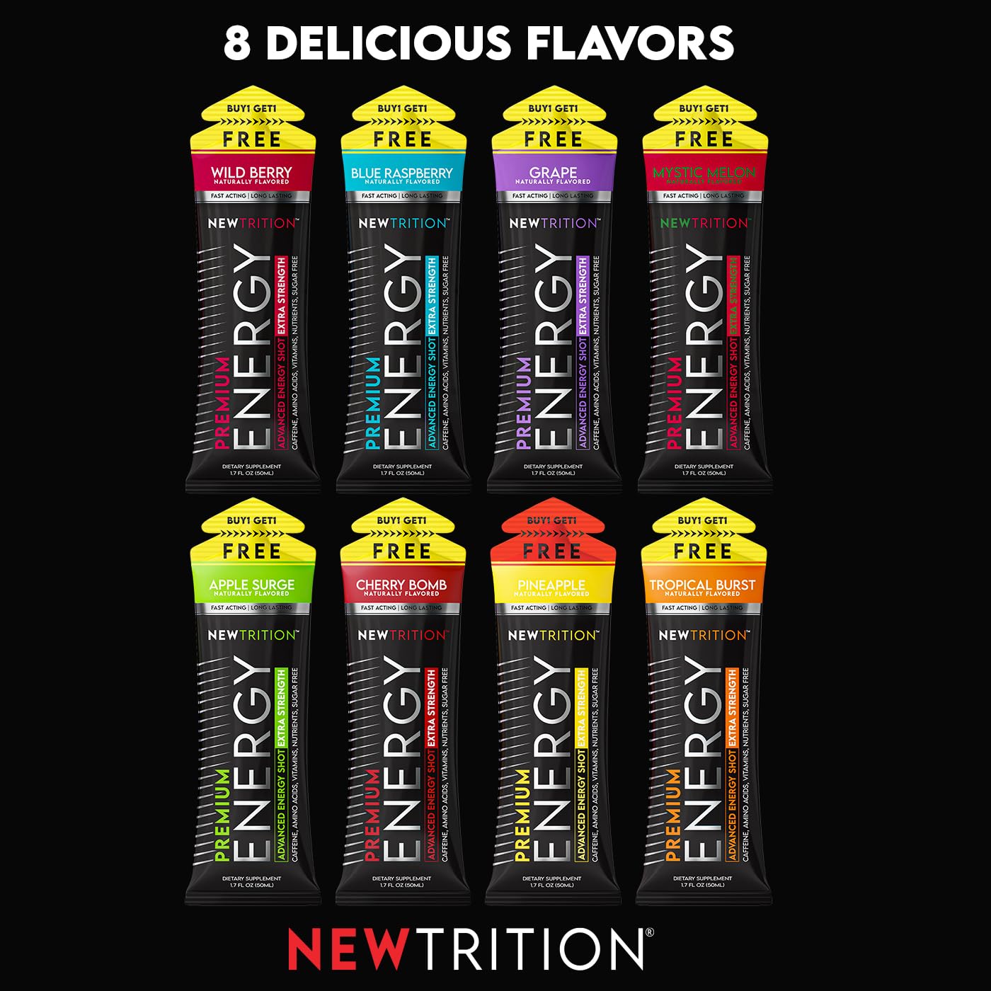 NewTrition® Extra Strength Energy Shots, 250mg Caffeine Energy Shots with Vitamin B & Amino Acids, Sugar-Free Vitamin Energy Shot, 1.7 fl oz (Pack of 12, Apple Surge)