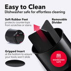 Extra Large Sturdy Rotating Black Utensil Holder Caddy with No-Tip Weighted Base, and Gripped Insert - Rust Proof and Dishwasher Safe Kitchen Utensils Holder