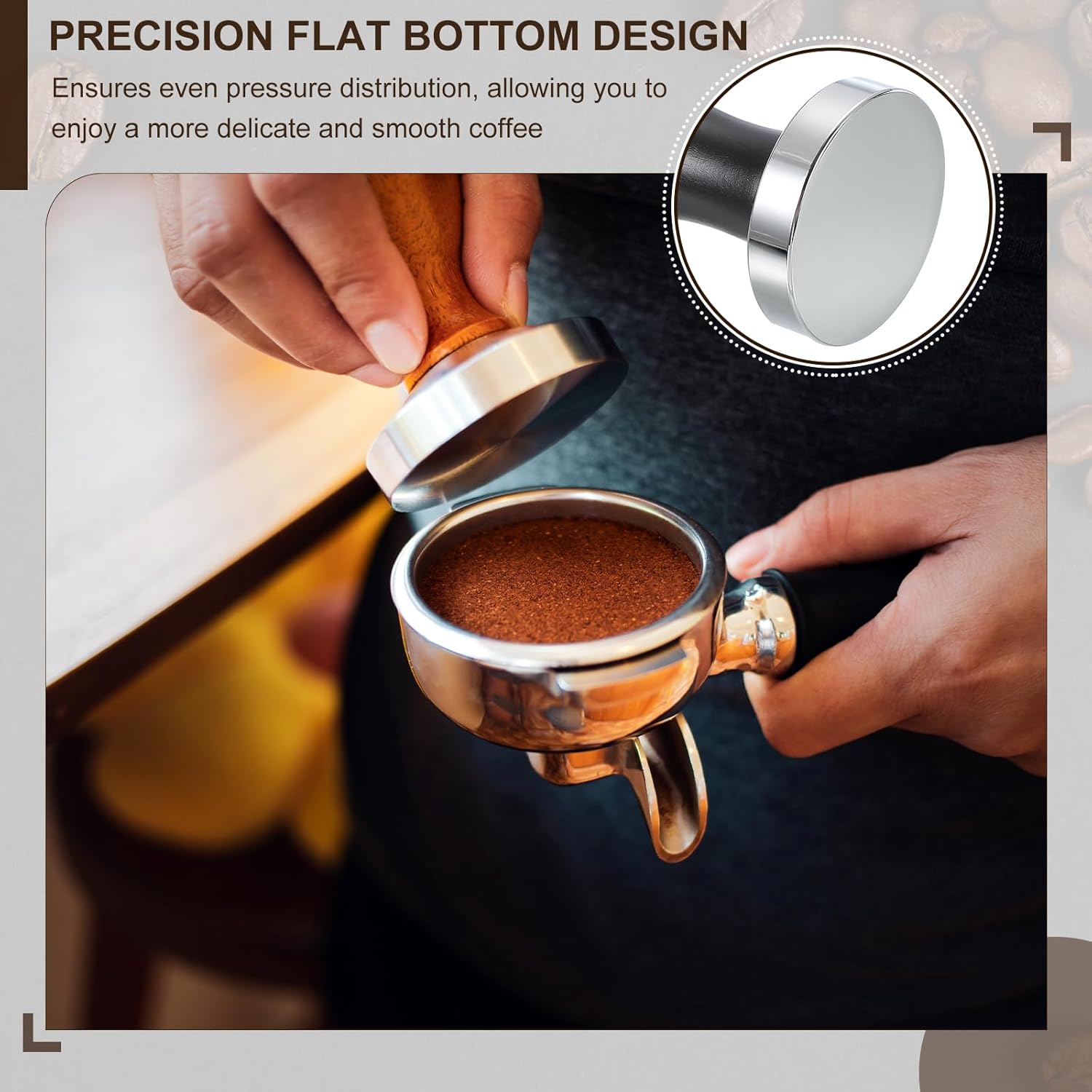 uxcell 53mm Coffee Tamper, Stainless Steel Espresso Press Tamper, Espresso Tamper with Wooden Handle Suitable for Coffee Shop, Restaurant Bar, Bakery (Black)