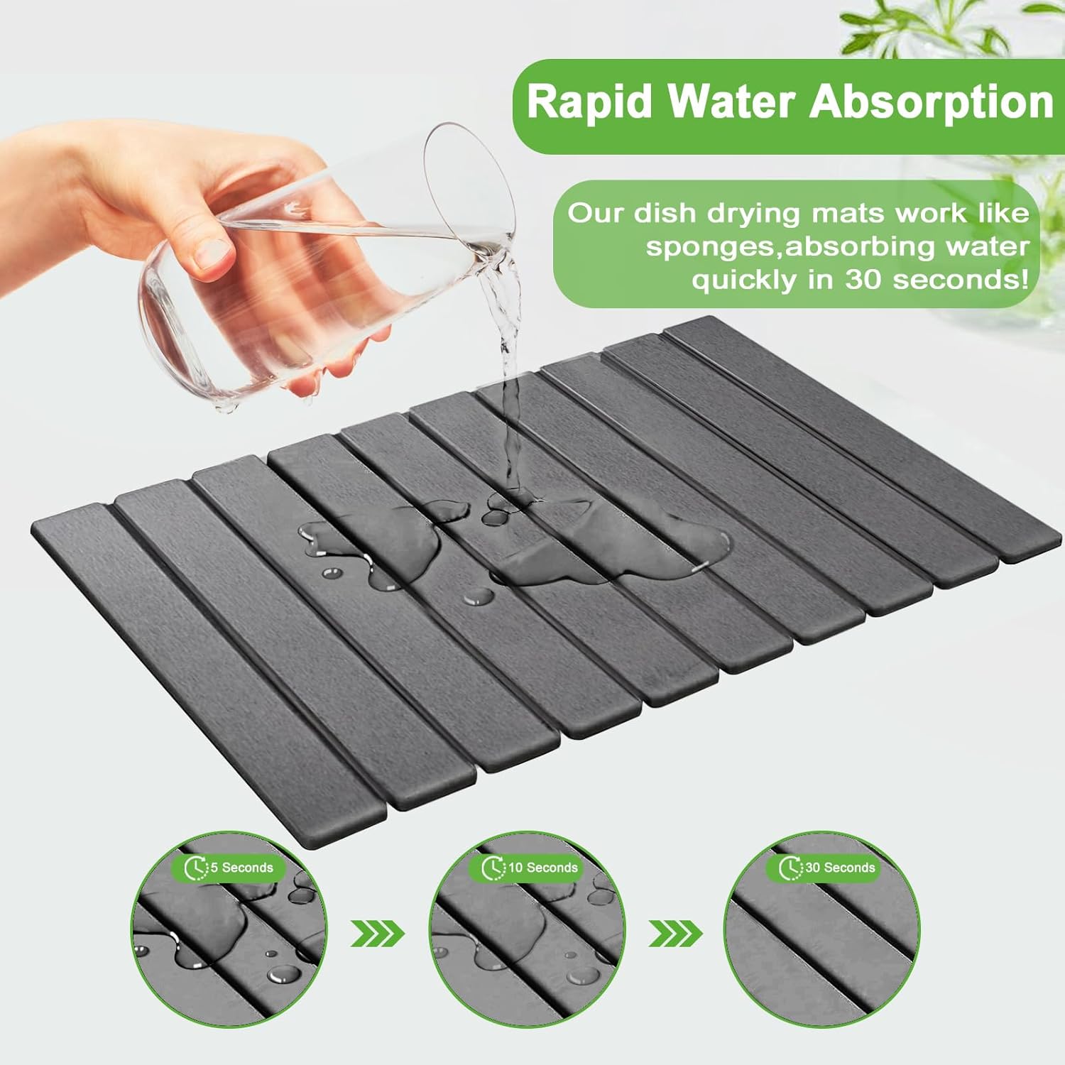 Large Stone Dish Drying Mats for Kitchen Counter, 24"×16", Collapsible quick dry stone mat kitchen, Eco-Friendly, Absorbent Diatomaceous Earth Mats for Dishes Bottles Cups, Match Any Countertop