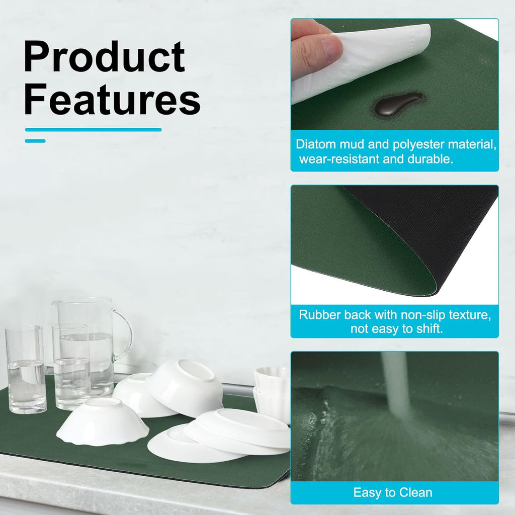 uxcell Silicone Mats for Kitchen Counter, 15.7" x 11.8" Non-Slip Countertop Protector Mat Heat Resistant Coffee Mat Waterproof Table Placemat, Dark Green