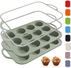 2 Packs 12 Cups Silicone Muffin Pan with Metal Reinforced Frame Regular Size Cupcake Pan Tray Egg Bites Silicone Circle Cookie Molds Muffin Tin Tart Pans Baking Sheet Set for Breakfast Sandwiches