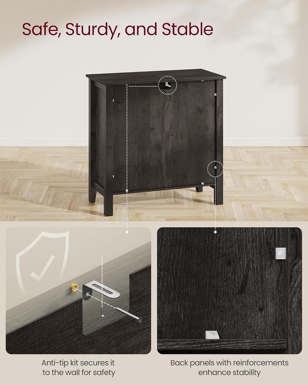 VASAGLE LIRY Collection - Buffet Cabinet, Coffee Bar Cabinet with a Drawer, Adjustable Shelf, Sideboard Storage with Cable Hole, Drawer Divider, Antique Charcoal UBBK341B02