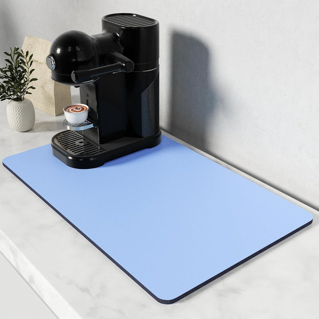 Rnivvi Coffee Mat, 12" x 19" Coffee Bar Mats for Espresso Machine Station Accessories and Organizer, Hide Stain Rubber Backed Absorbent Dish Drying Pad for Kitchen Counter, Cute Bar Decor Pad, Blue