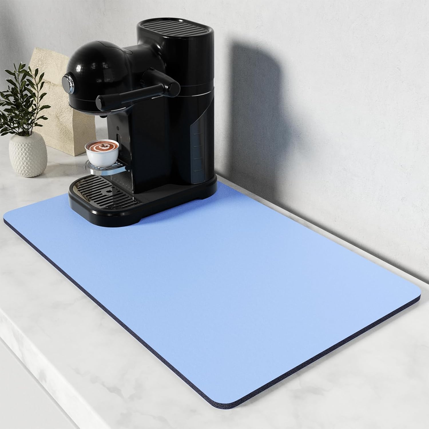 Rnivvi Coffee Mat, 12" x 19" Coffee Bar Mats for Espresso Machine Station Accessories and Organizer, Hide Stain Rubber Backed Absorbent Dish Drying Pad for Kitchen Counter, Cute Bar Decor Pad, Blue