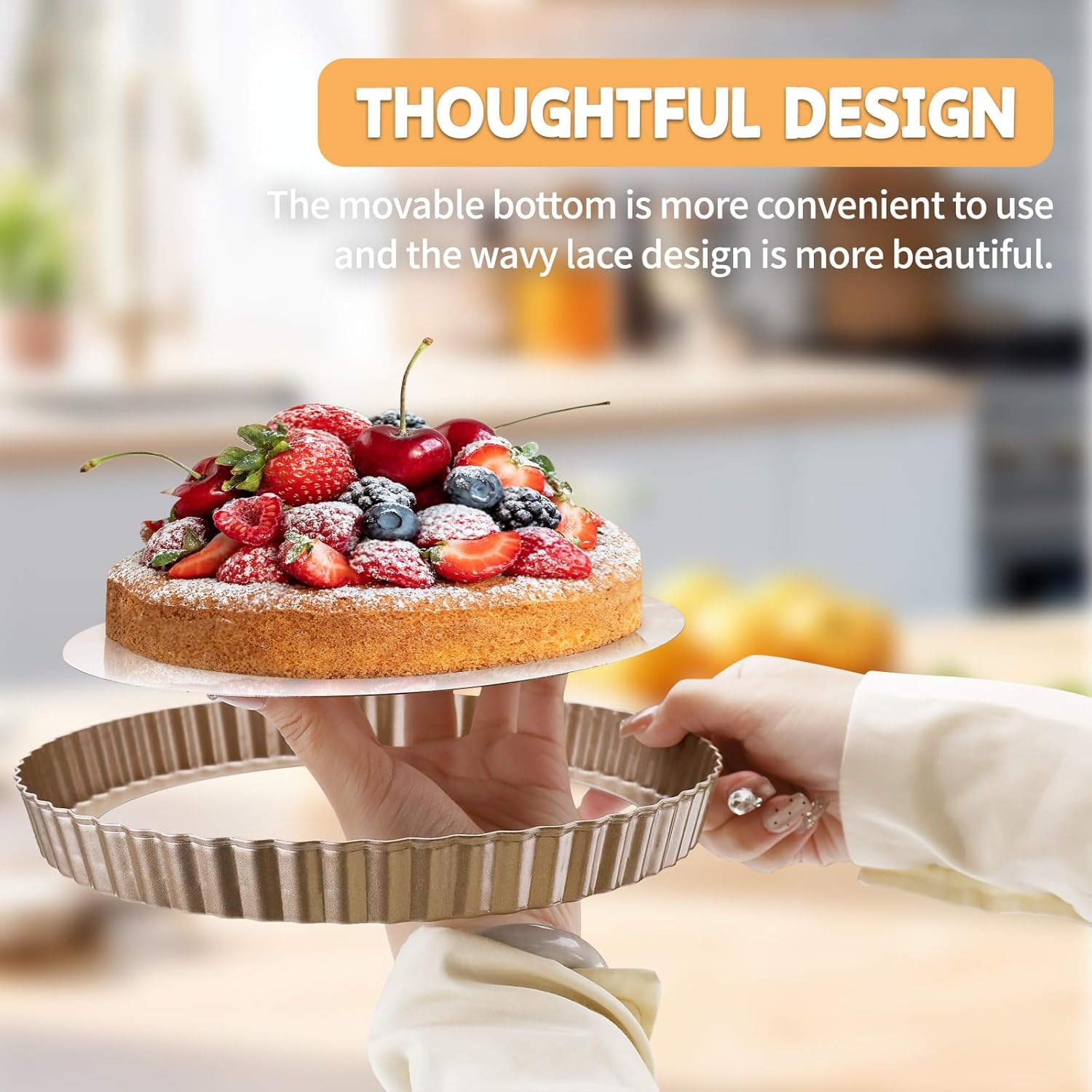 3pcs Tart Pan 9 Inch Removable Bottom, Classic Carbon Steel Non-Stick Baking Pan for Home and Kitchen