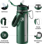GOSWAG Insulated Sports Water Bottle, 24oz 2 Lids(with Straw/No Straw), Stainless Steel Water Bottles with Paracord Handle, Insulated Bottle with Double-Wall Vacuum Insulation